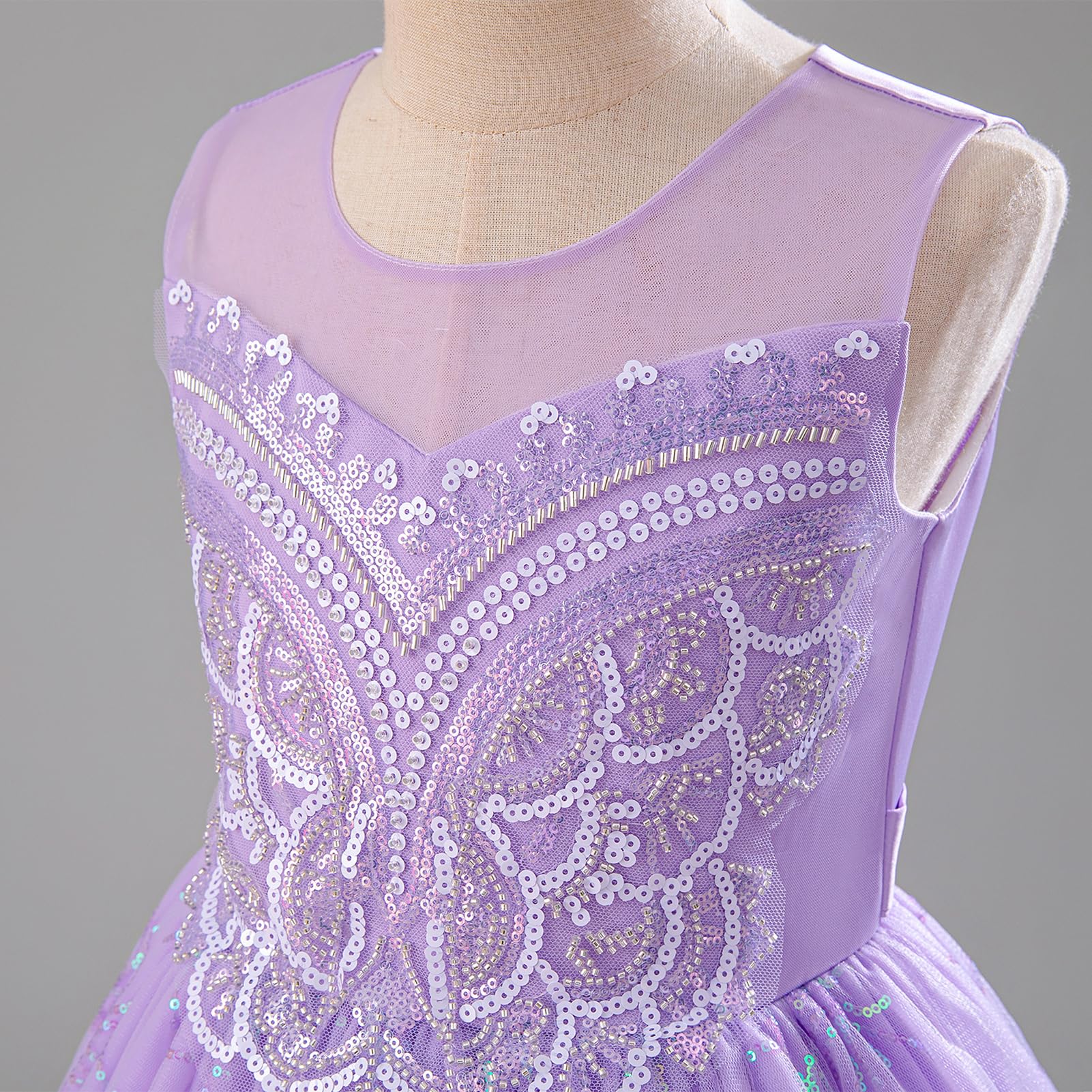 IDOPIP Vestido largo de tul con apliques de lentejuelas para niñas, para bodas, concursos, fiestas, cumpleaños, comuniones, vestidos de tul