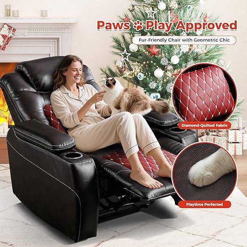 Miniatura 6 de ANJ Silla reclinable eléctrica con reposacabezas eléctrico ajustable, asiento de cine en casa de piel sintética, muebles reclinables con puertos