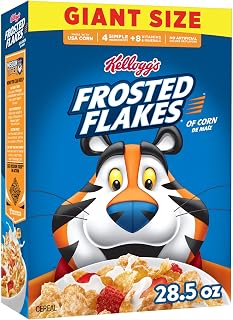 Kellogg's Frosted Flakes Giant Size Cereal 28.5 oz - Fat Free Crunchy Sweet Breakfast with Vitamins