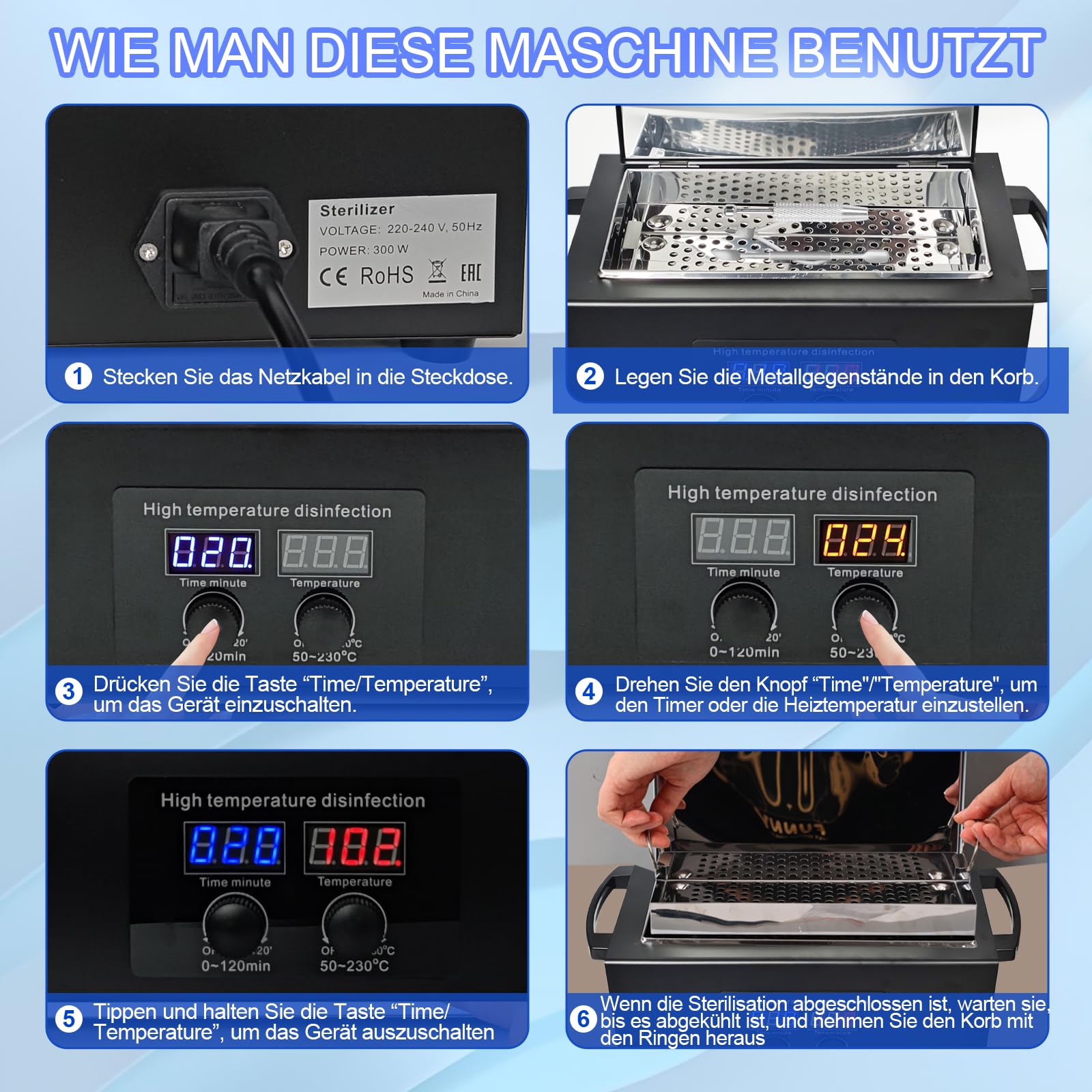 Hochtemperatur-Sterilisiergerät mit Timer – Trockene Hitzesterilisierung für Metallwerkzeuge & SPA-Tücher, Disinfektor für Zahnarztpraxen, Labore & Kosmetiksalons