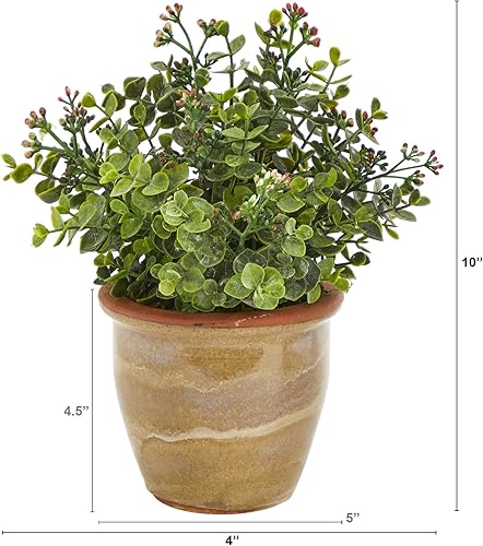 Miniatura 2 de Nearly Natural Planta artificial suculenta de eucalipto y sedum de 10 pulgadas en maceta de cerámica