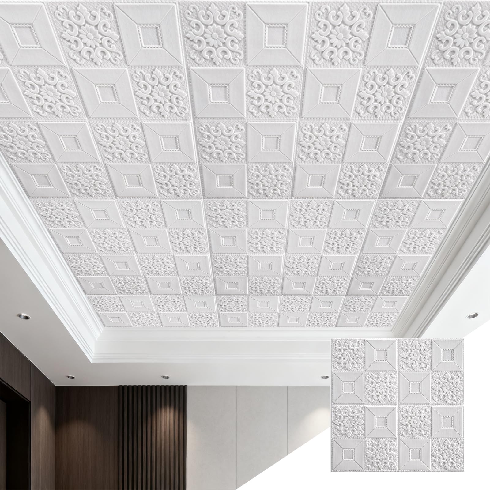GoldeneAmeisen Adhesive Ceiling Tiles,Ceiling Panels 3D,Easy Installation,Flexible And Crack-Resistant,Easy To Cut,Thicken,For Walls Feature Bathroom Bedroom Adults Hallway