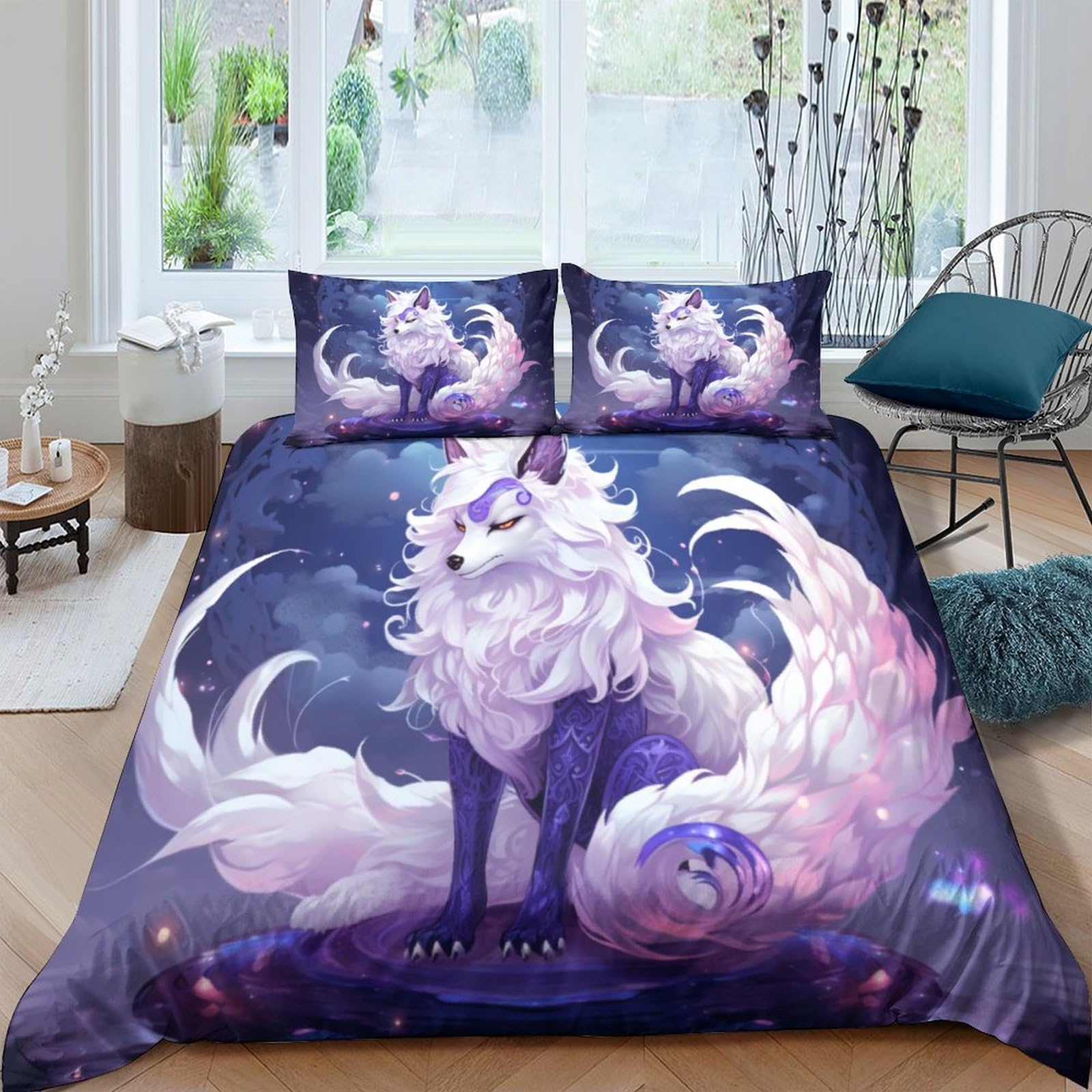 Housse de couette renard 200x200 avec taies d'oreiller en microfibre