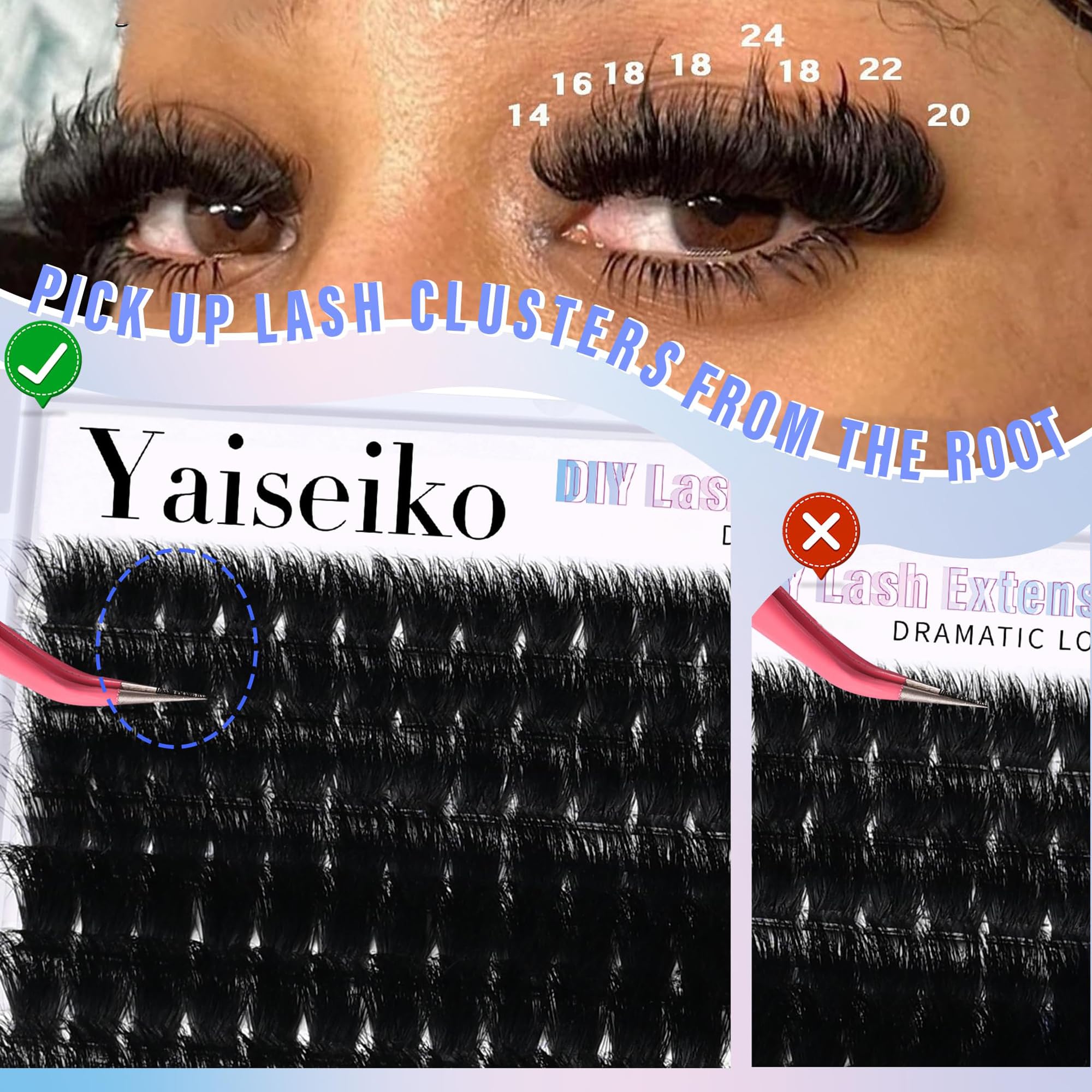 Yaiseiko Volumen-Wimpernverlängerung, 224 Stück, 300D lange und dicke Wimpern, 12-25 mm, D-Curl, wasserfest, für zu Hause
