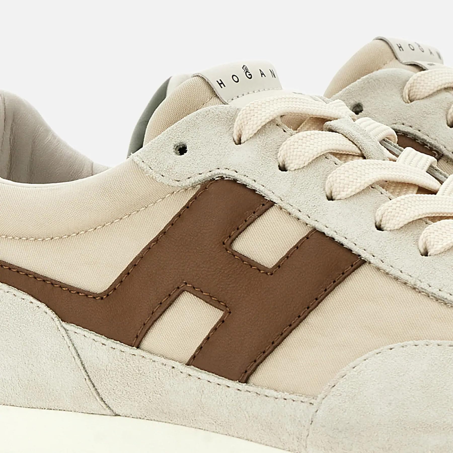 Hogan Zapatillas de hombre Athletic de piel y tela blanca, verde y marrón - HXM6990FZ90 UZA793K 7