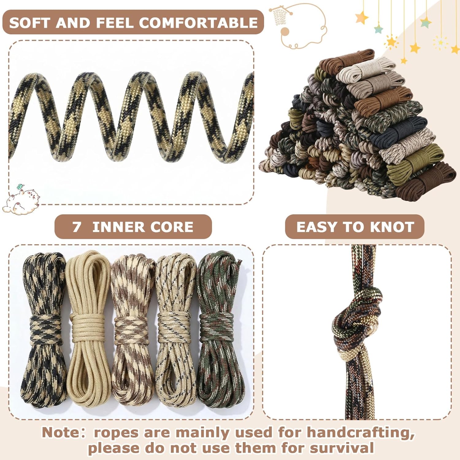 Riakrum 80 Pcs Paracord 550, 10ft Each Multifunction Paracord Ropes Combo Crafting Kits with Drawstring Bag for Making Lanyard Bracelet Dog Collar Idea for Gift Beginner DIY Supplies