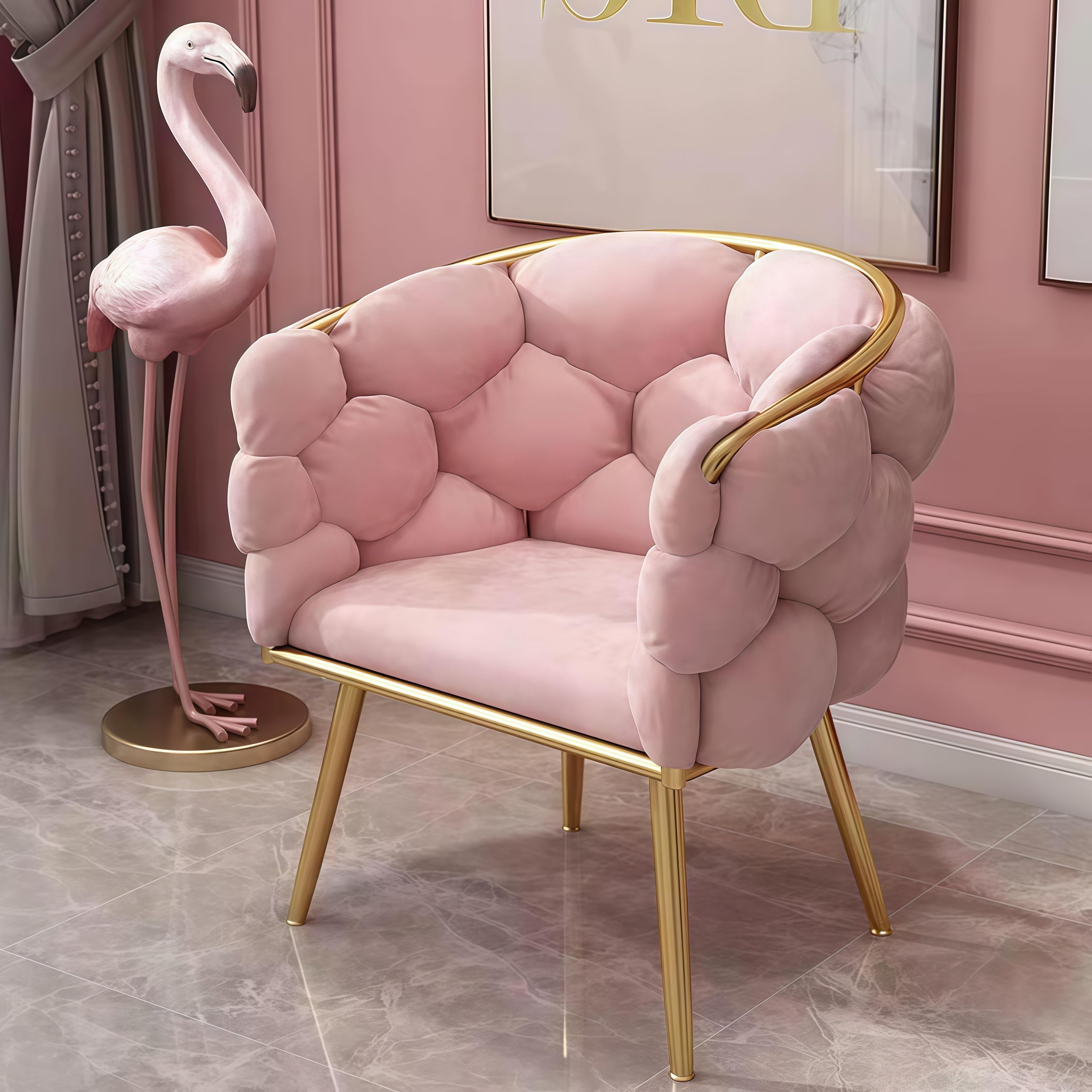 Samt Akzentstuhl für Schlafzimmer, luxuriöser Flauschiger Samtpolster -Sessel moderner Make -up -Akzent -Stuhl für Wohnzimmer/Café/Waschtisch mit goldenen Metallbeinen Freizeit -Sessel