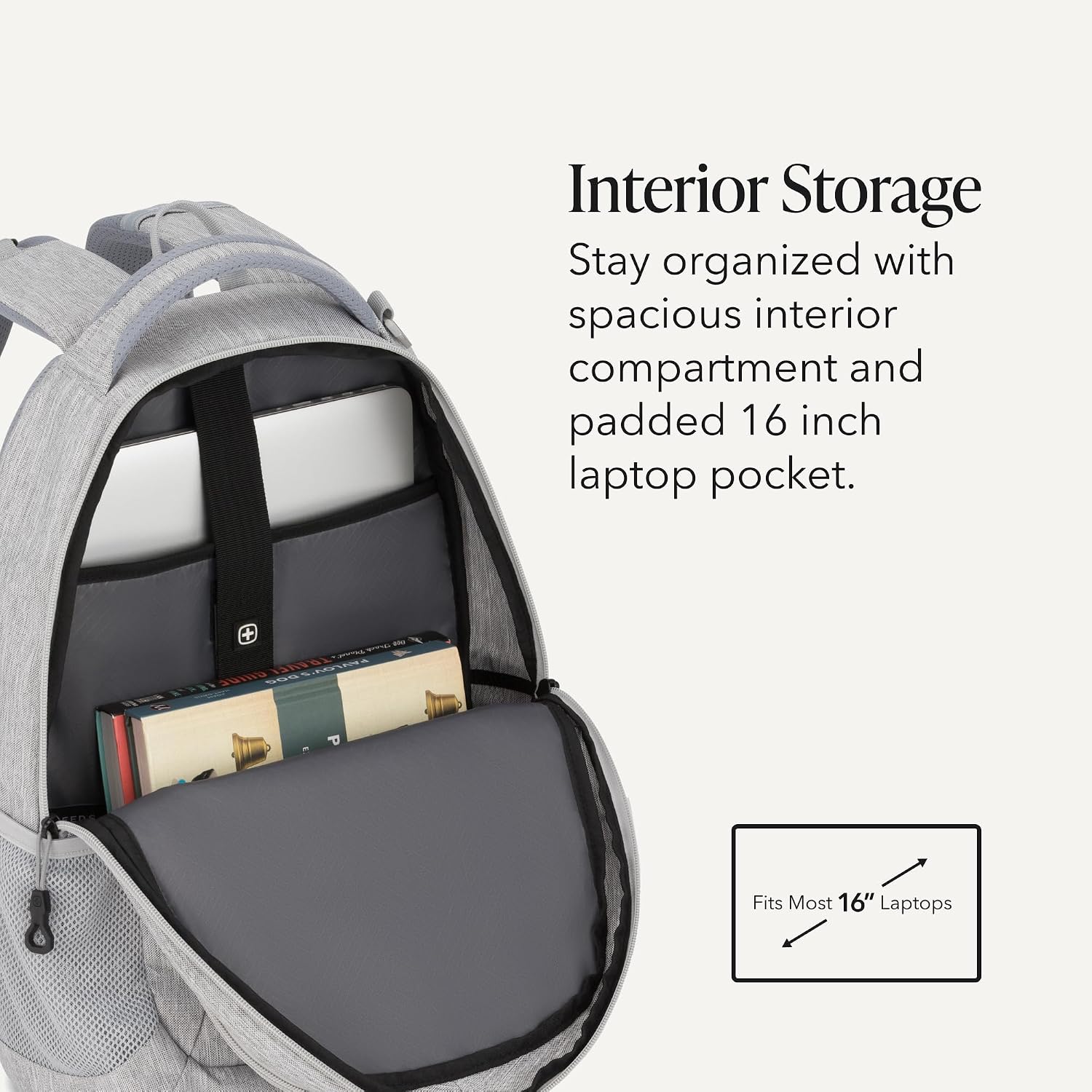 SWISSGEAR Cecil 18-Inch Laptop Backpack Fits 16-Inch Laptop, Travel Daypack with Organizer Pockets, Water Bottle Holders & Padded Straps – Light Grey image 5