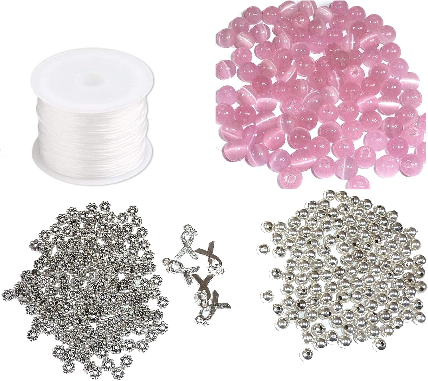 Hidden Hollow Beads DIY Craft Kit, Everything to Make Cancer Awareness Bracelets, Uses Stretch Cord, for Fundraising and Gifts (Breast Cancer - Pink - Makes 5)