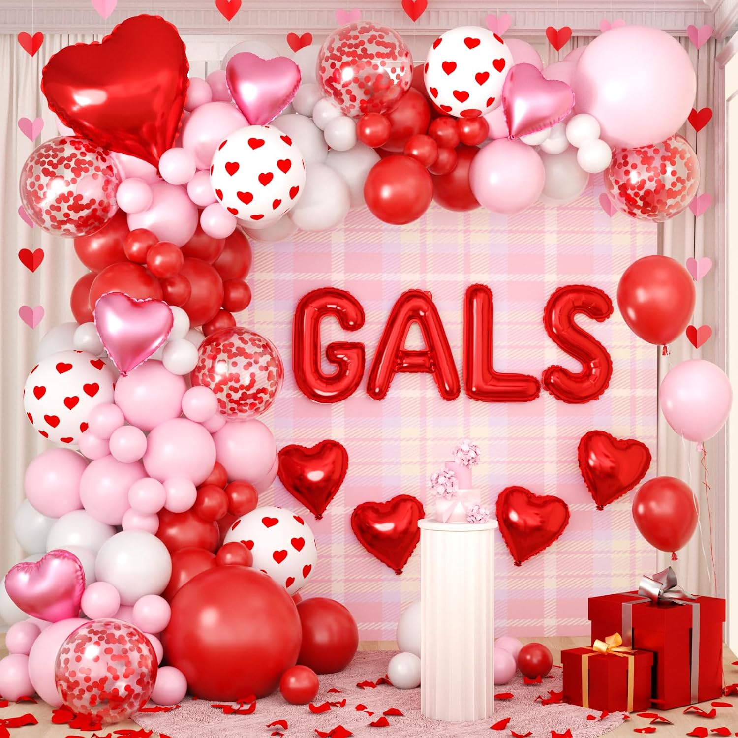 Galentines Day Balloon Arch Kit, Galentines Day Party Decorations with Rose Petals for Bridal Wedding Bachelorette Engagement Birthday Romantic Valentines Party Decorations