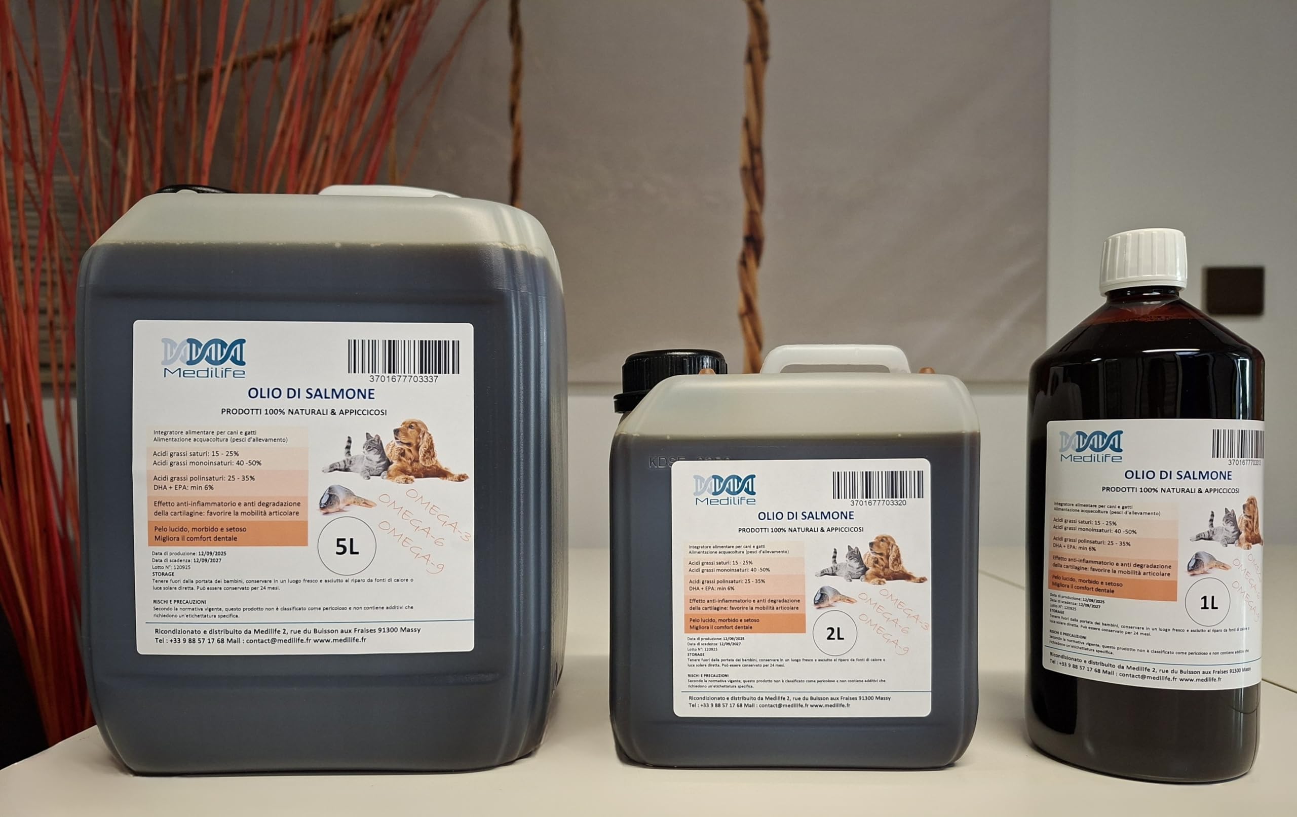 Medilife Huile de saumon, 5L, complément naturel pour chiens, chats et chevaux, riche en oméga 3-6-9