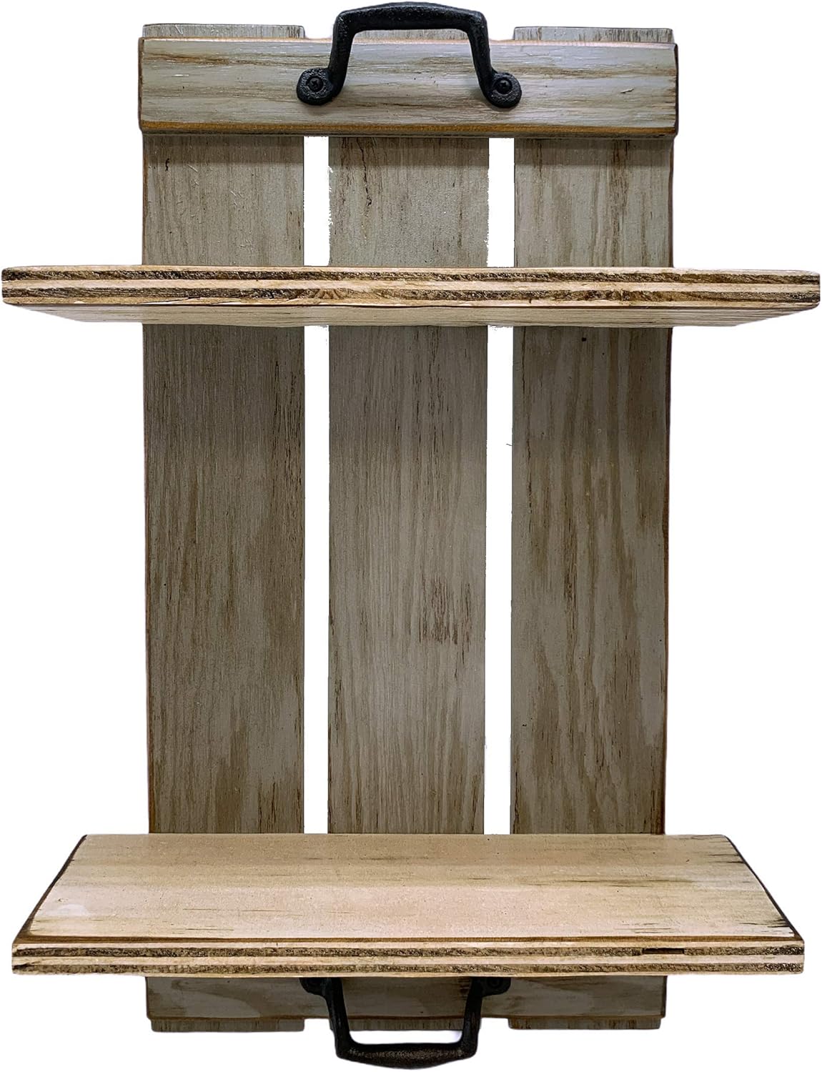 Wall Shelf with metal handles *Tray Style Shelf for bathroom, kitchen, living room *Bathroom accessories, Wooden *Rustic Distressed Wood *Vertical Wall Decor 14.5 X 23 Antique White, Gray, Grey, Brown