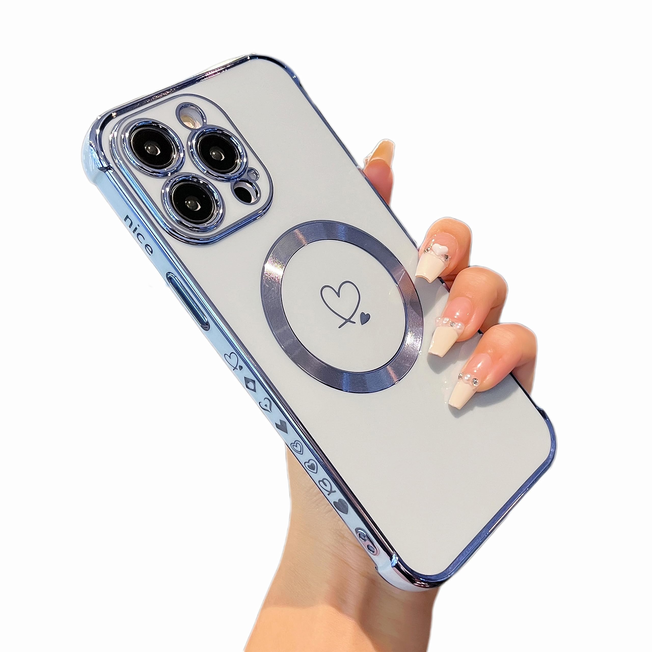 ZTOFERA Magnetic Case for iPhone 14 Pro 6.1" [Compatible with MagSafe] Cute Plating Love Hearts Pattern Case with Camera Protection,Soft Shockproof