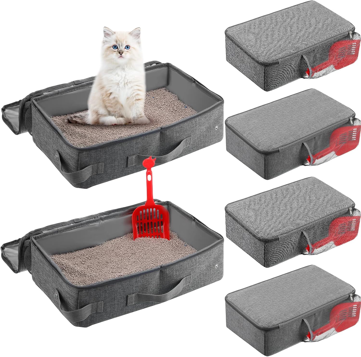 4 Pack Portable Cat Travel Litter Box for Cats in Car, Leak