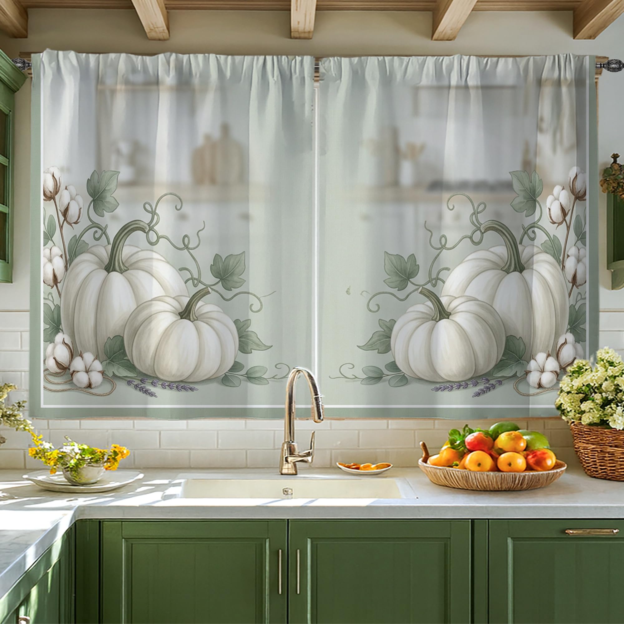 Rideaux de cuisine en coton motif citrouilles : la douceur d'un automne à la campagne