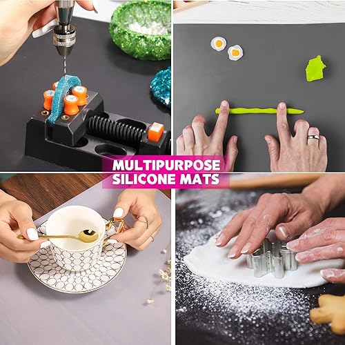 Vista 14 de LEOBRO Alfombrillas de silicona, 3 alfombrillas de silicona para manualidades, moldes de resina, tapete de masa de juego, tapete de silicona Azul