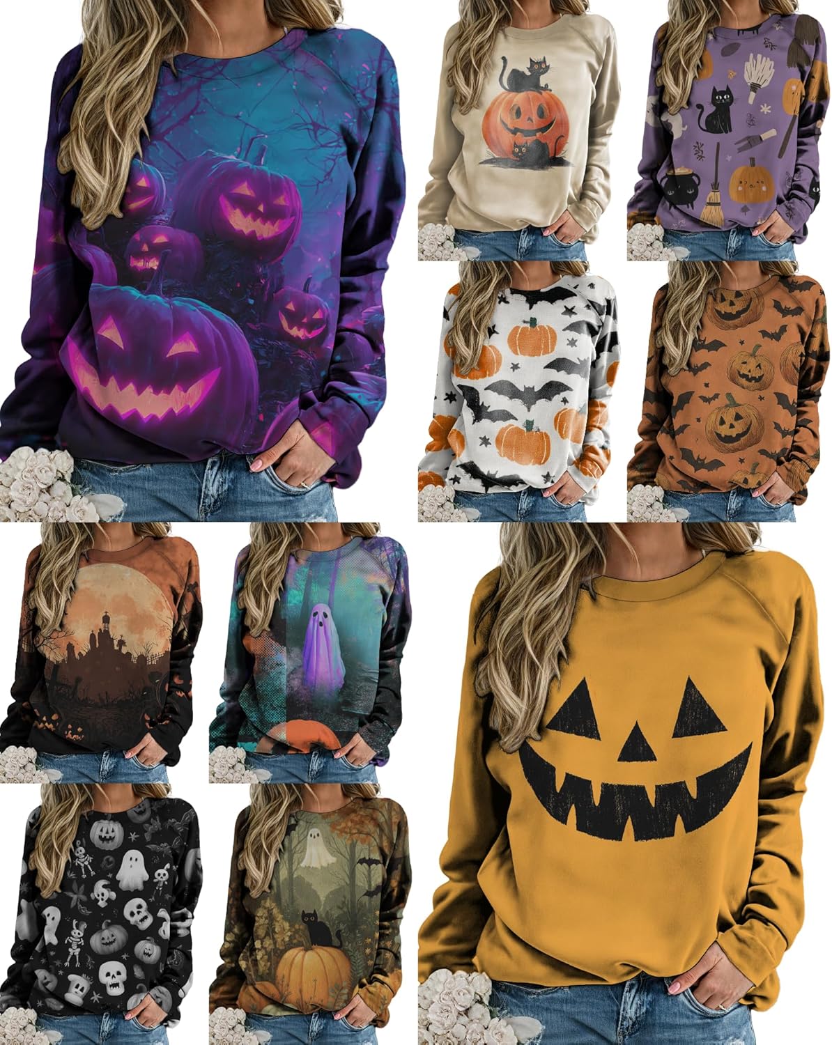 MARSVOVO Halloween Sweatshirt for Women Fashion Long Sleeve Novelty Pullover Crewneck Sweatshirt Fall Cute Clothes - Image 4