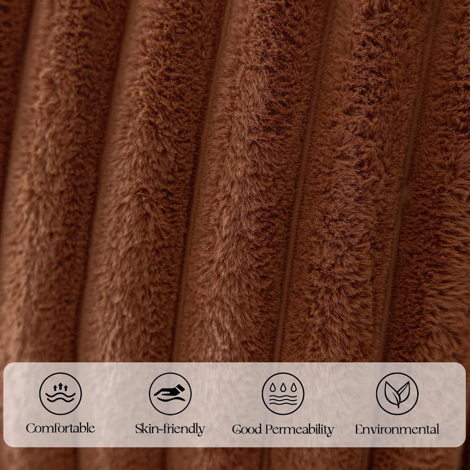 MOSAYT Fall Faux Fur Throw Pillow Covers 20x20, Set of 2, Plush Velvet Soft Pillow Case,Fluffy Striped Decorative Couch Pillow Covers for Sofa, Bedroom, Living Room(Brown) - Image 2