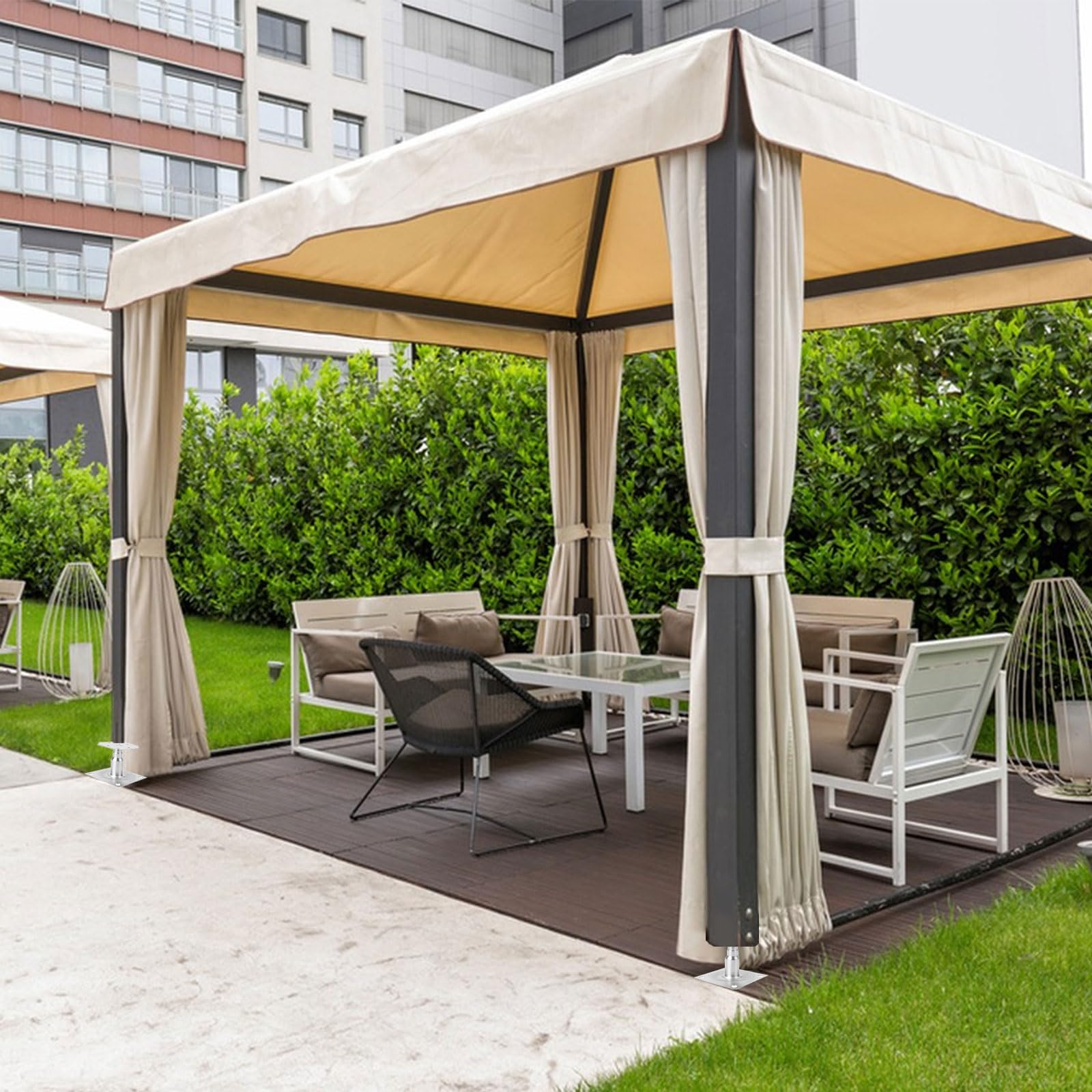 Lot de 4 supports de poteau réglables en hauteur avec 16 vis, supports réglables en hauteur de 100 à 140 mm, pour clôtures, abris, abris de voiture, pergolas, travaux de construction