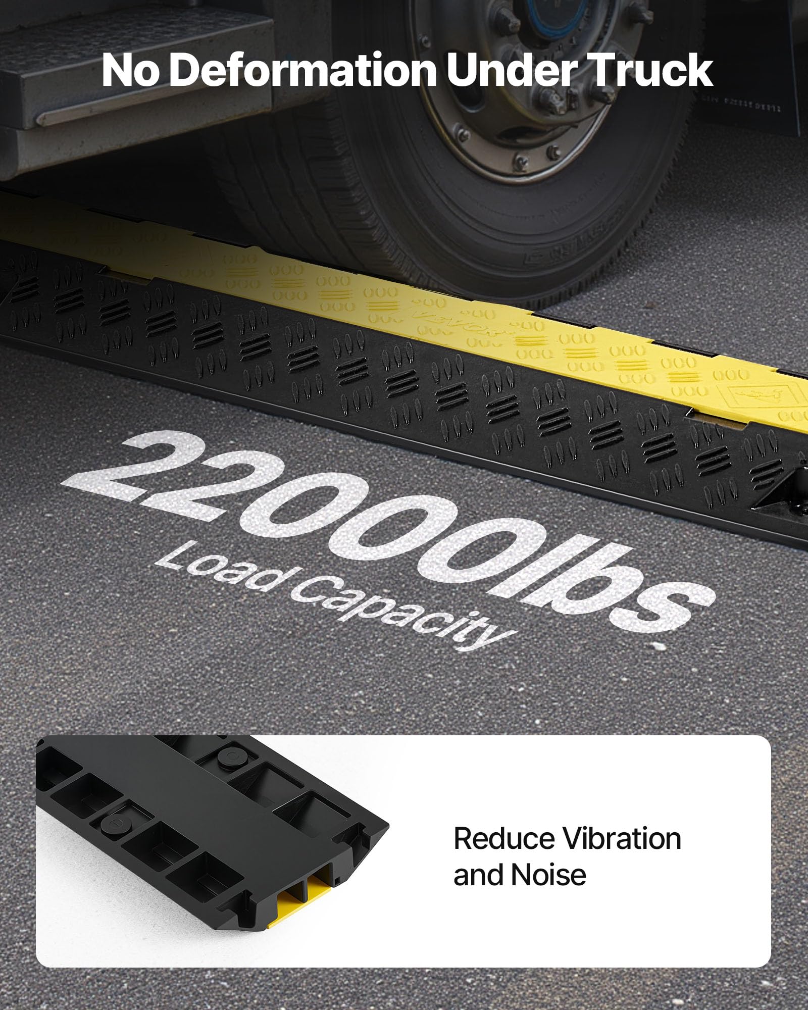 VEVOR Protector de Cables para Suelo de 2 Canales de 31 x 28 mm, Rampa de Protección de Cable Carga de Capacidad de 9979 kg, Rampa para Interiores, Exteriores, Hogar, Oficina, Almacén, 3 Piezas