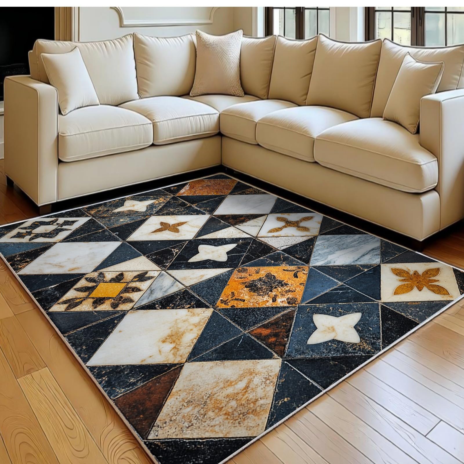 Tapis de salon antidérapant en flanelle marbre facile à nettoyer