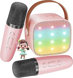 BONAOK Microphone Karaoke 2, Bluetooth Karaoke Machines for Children Adults, Portable Karaoke Player for Charging, Children's Electronic Toy (Pink)