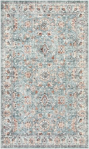 Miniatura 2 de Wonnitar Alfombra bohemia lavable de 3 x 5 pies, antideslizante, color azul, alfombra para dormitorio pequeño, alfombra floral para entrada