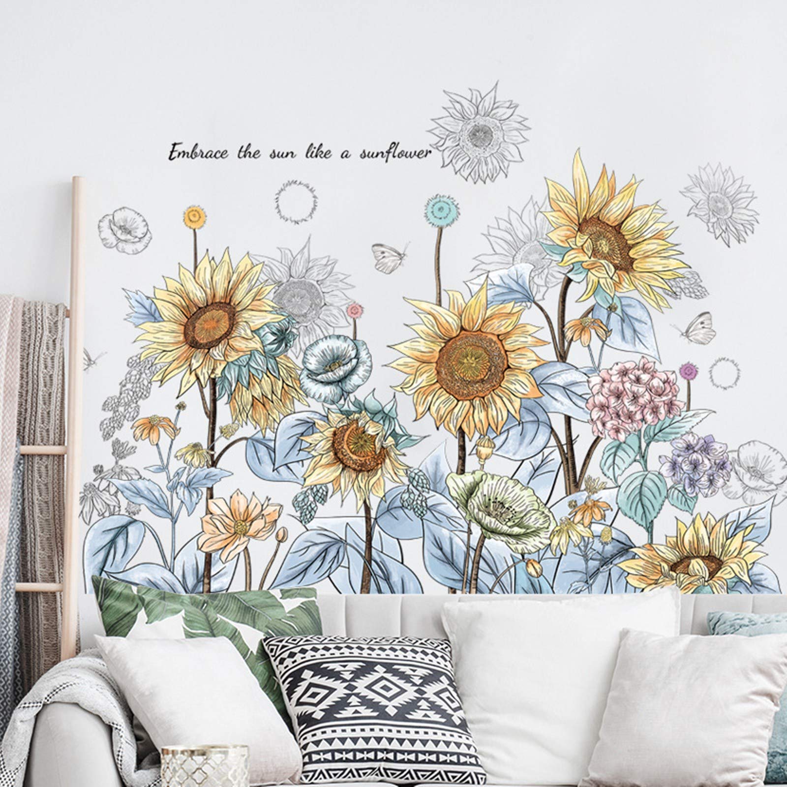 DIY Sunflower Flower Wall Decal Removable Beautiful Girl Art Murals Home Der Self Adhesive Sunflower Wall ickers (Sunflower)