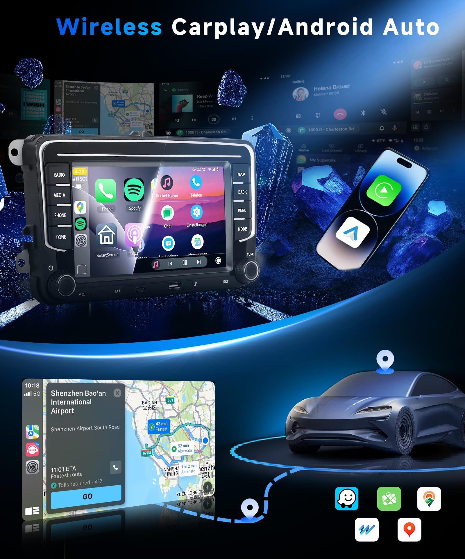 VECHTEL4G+64G Android 15 Autoradio per VW Golf 5 6 Passat Jetta Caddy EOS T5 Tiguan Touran CC Polo, 7" HD Schermo Tactile co Carplay Android Auto senza Fili GPS WiFi USB Tipo-C Bluetooth FM RDS Camera