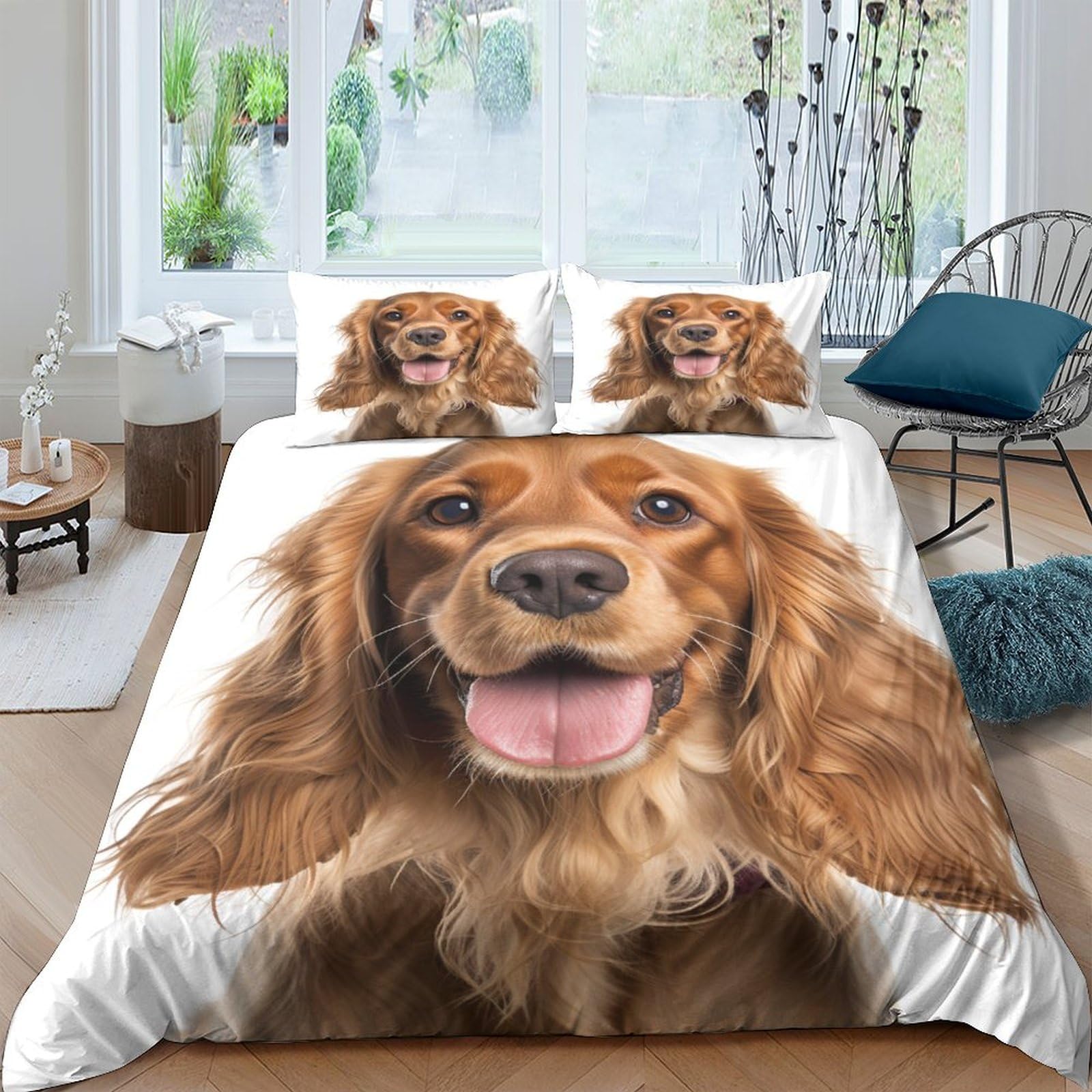 Zhuicheng Cocker Spaniel Duvet Cover Bedding For Kids Teens Adult,Theme 3D Printed Hound Comforter Quilt Cover,Classical Record Decoration 3 Piece Bed Set With Pillowcases,Colorful Double（200X200cm）