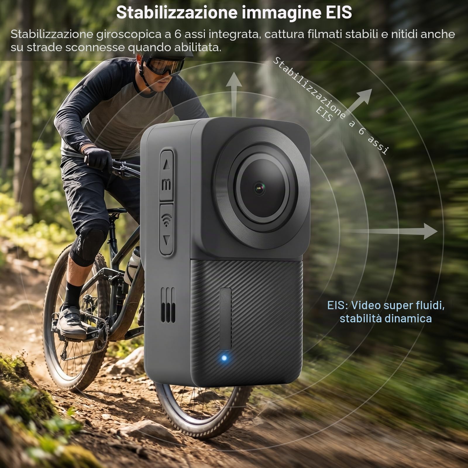 ydi Action Cam Impermeabile 5K/30fps, Videocamera Portatile per Vlog, Fotocamera Subacquea da Pollice con EIS, Wi-Fi, Touchscreen, Kit di Accessori, Scheda da 64GB