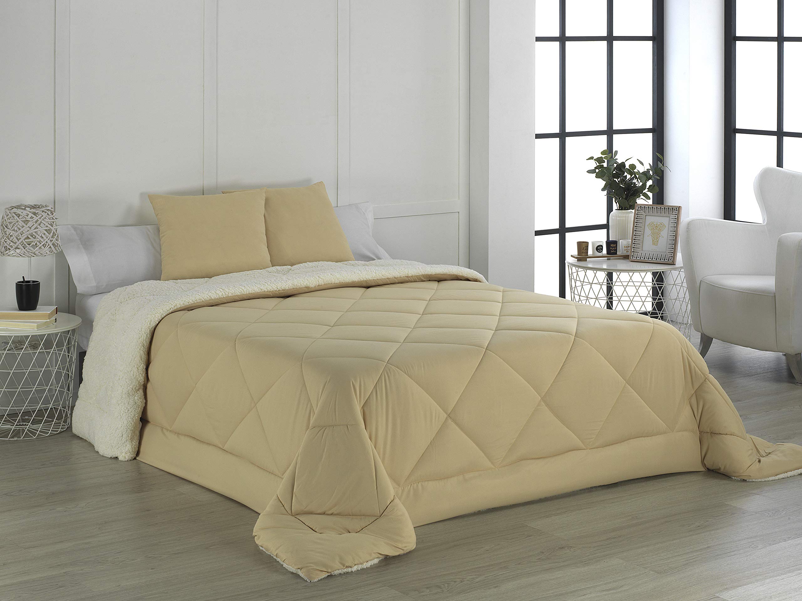 NH NOVOTEXTIL HOGAR Duvet / Filling Microfibre + Sherpa Anti-Dust Mite, Autumn-Winter, 480 g/m3, Earth, 90 cm Bed (180 x 260)