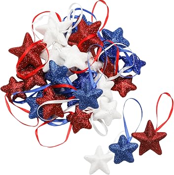 24 Pcs Red White Blue Tree Ornaments Christmas Tree Decorations 3 Sizes Hanging Stars Home Garden Decorations