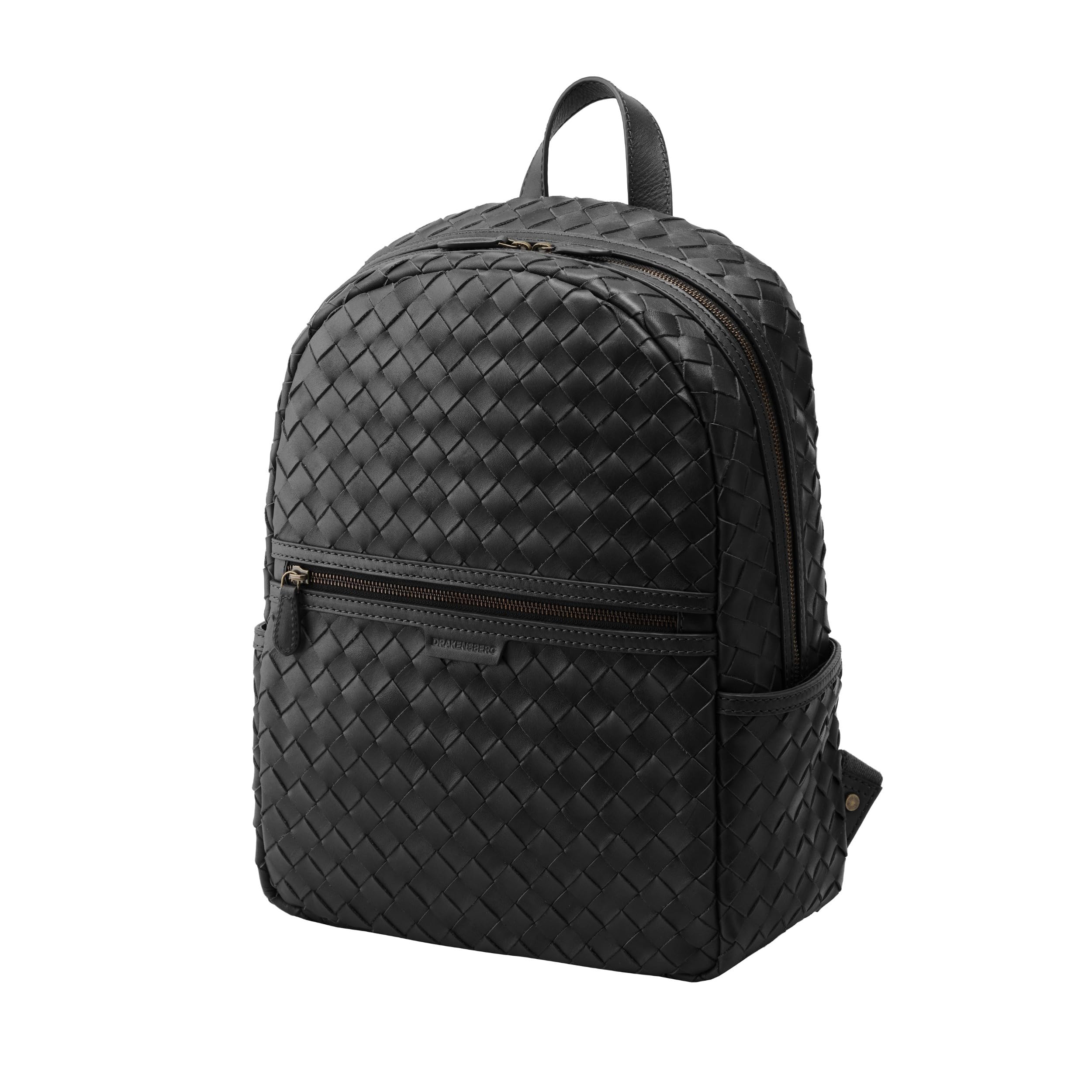 DRAKENSBERG Zaino di design "Milan", in pelle intrecciata, unisex, per laptop, 15 l, Nero , L, Designer
