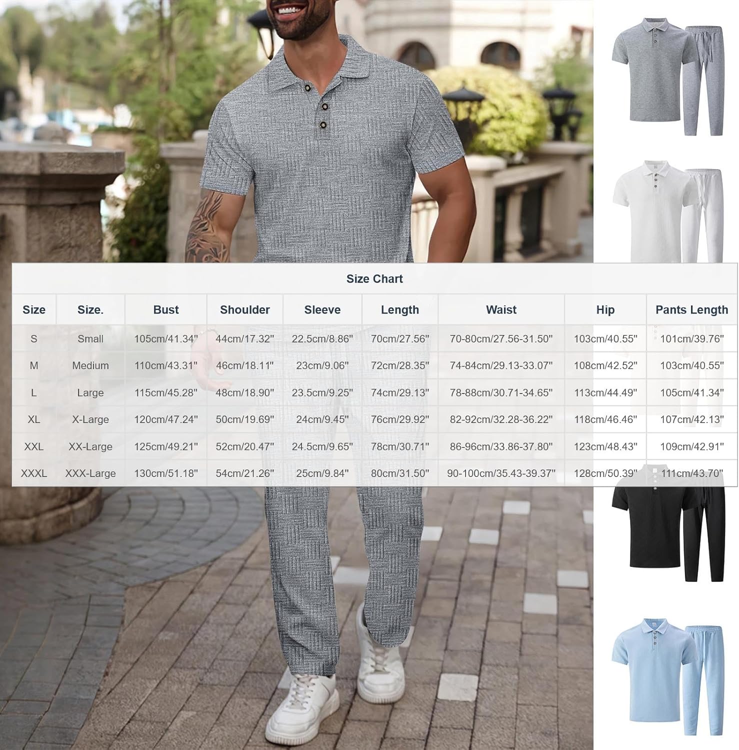 Men's Summer 2 Piece Outfits Short Sleeve Polo Shirts and Pants Sets Solid Color Tracksuits Sports Suits