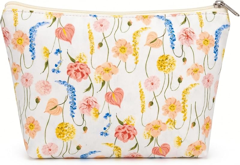 Necessaire OFY pequena de poliéster com zíper, estampa floral Beige Flower 1