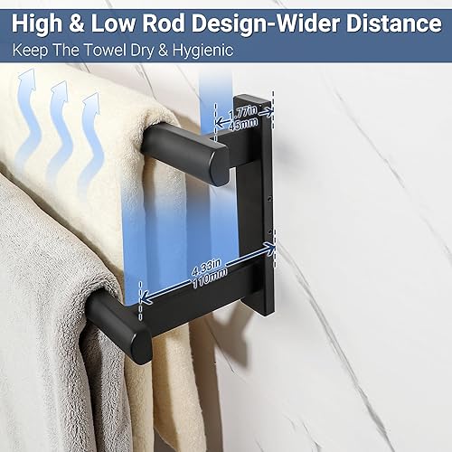 Miniatura 3 de SAYAYO Toallero doble para baño, 24 pulgadas, color negro mate, toallero montado en la pared, acero inoxidable SUS304