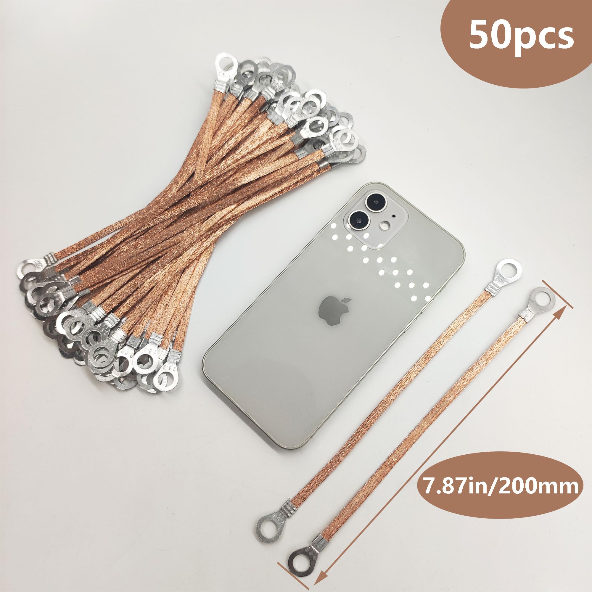 50 sztuk taśm uziemiających miedzianych taśm masowych, wytrzymała taśma masowa, do samochodu, akumulator, taśmy masowe, miedziane 2,5 mm²20 cm, do uziemienia kanałów kablowych i skrzynek rozdzielczych