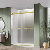 Vista 14 de Puerta corrediza de vidrio con bypass para ducha de bañera, 56"-60" de ancho x 58" de alto, puerta de vidrio sin marco para ducha de bañera