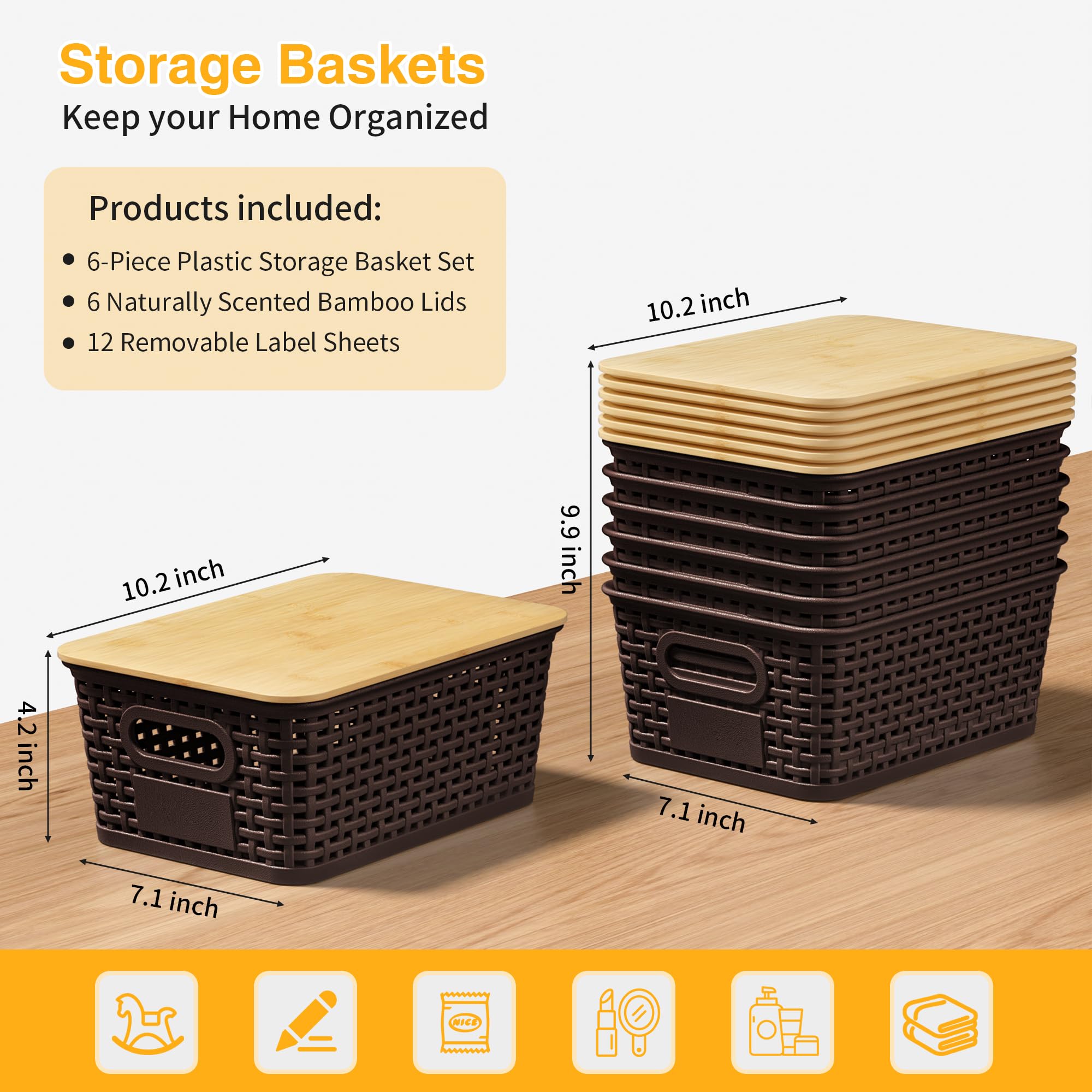 Amazon.com: WRRLORS 6 Pack Plastic Storage Baskets,Brown bamboo