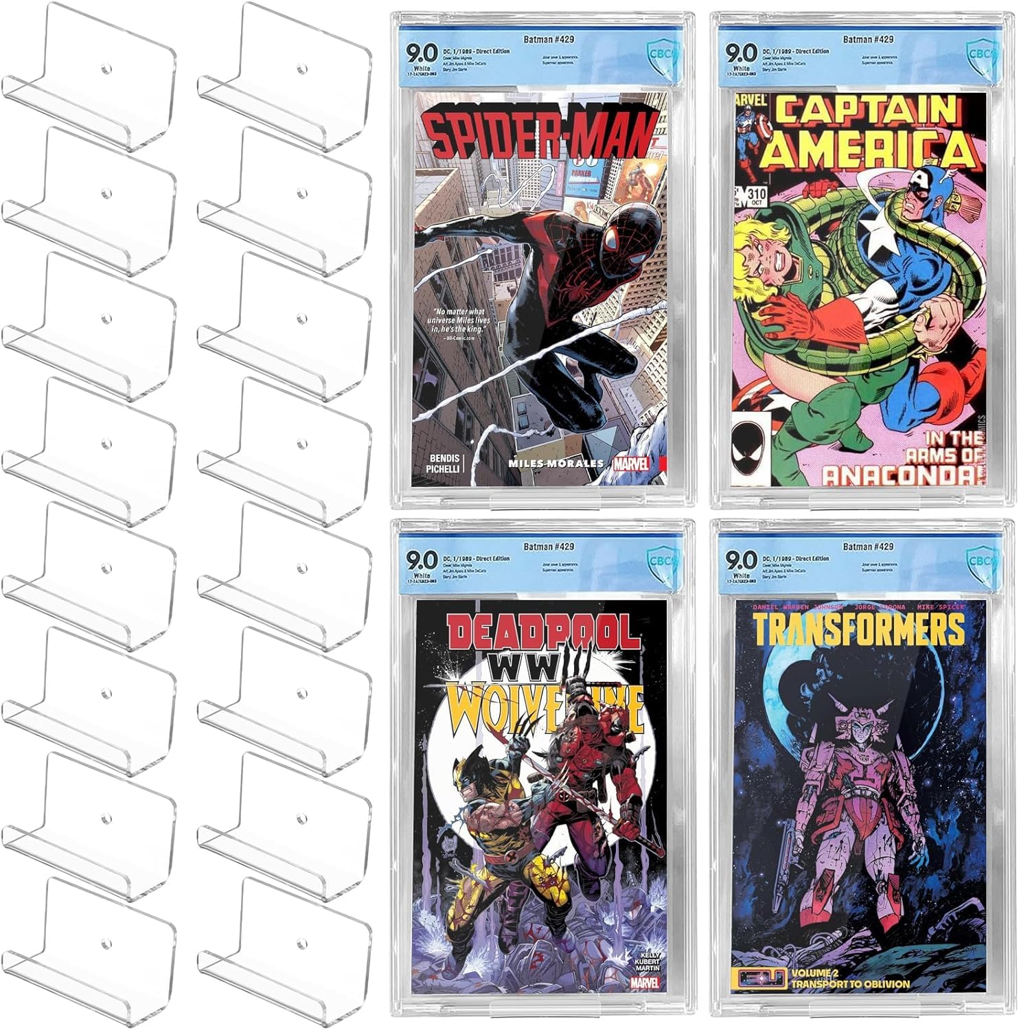 Sibosen Comic Book Display Shelves,16pcs Clear Acrylic Floating Shelves, Wall Mount Display, Comics Books Case Frame Holder, Showcase Display Case