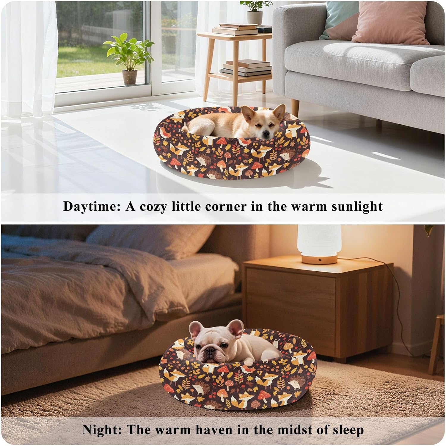 Pet Dog Bed Warm & Soft Fluffy Cat Pillow Bed for Medium Size Pets Sleeping M Fall Forests Animals