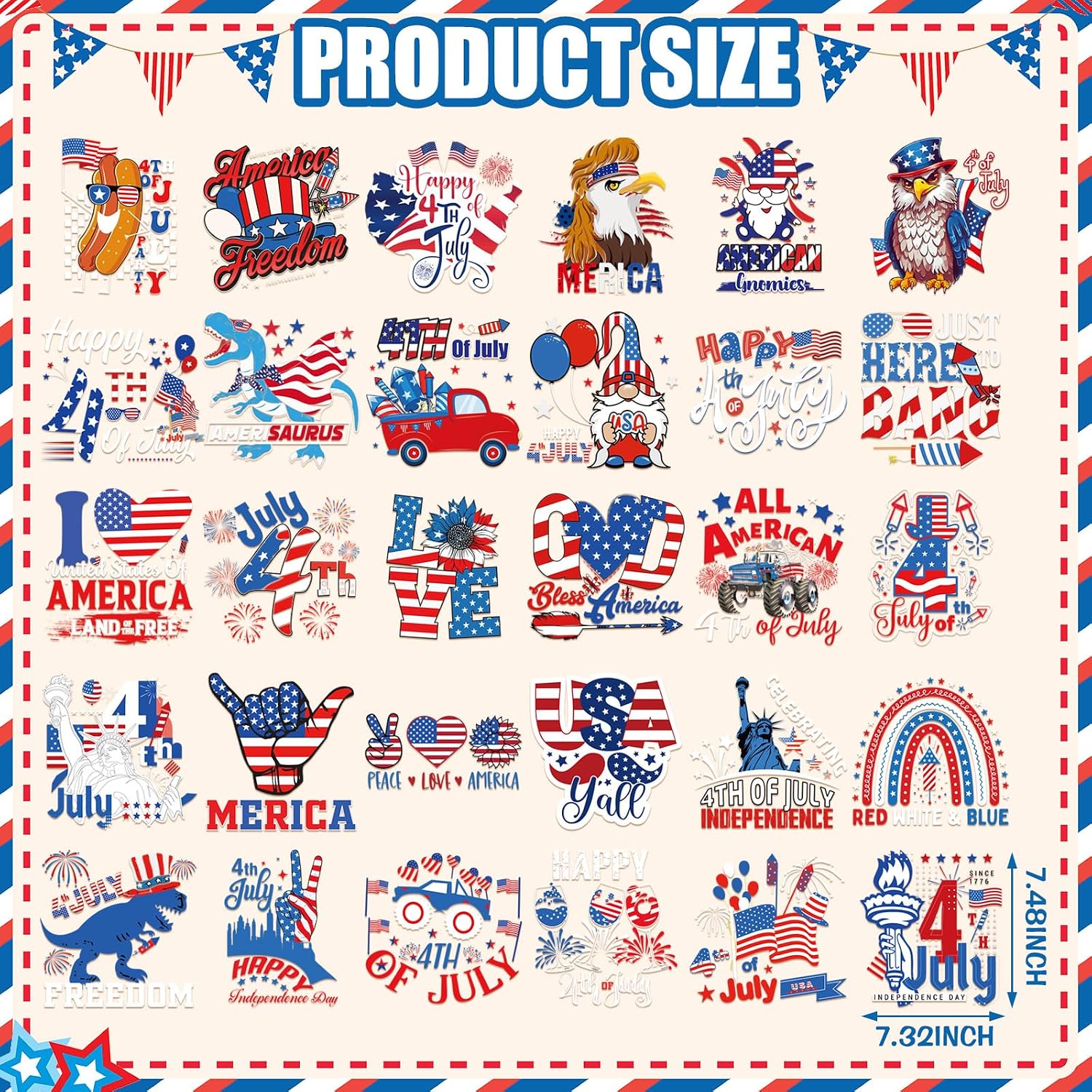 Resurhang 30 Sheets 4th of July Iron on Patches Memorial Day Decals Patriotic Iron on Transfers for T-Shirts 250th Anniversary Applique Heat Vinyl Stickers Decals for Clothes Pillow Bag DIY Crafts
