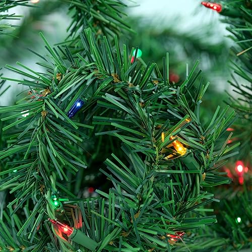 Miniatura 3 de YULETIME Guirnalda de Navidad de 24 pies con 50 luces multicolor, guirnalda artificial iluminada con tira de luces enchufables con certificación UL