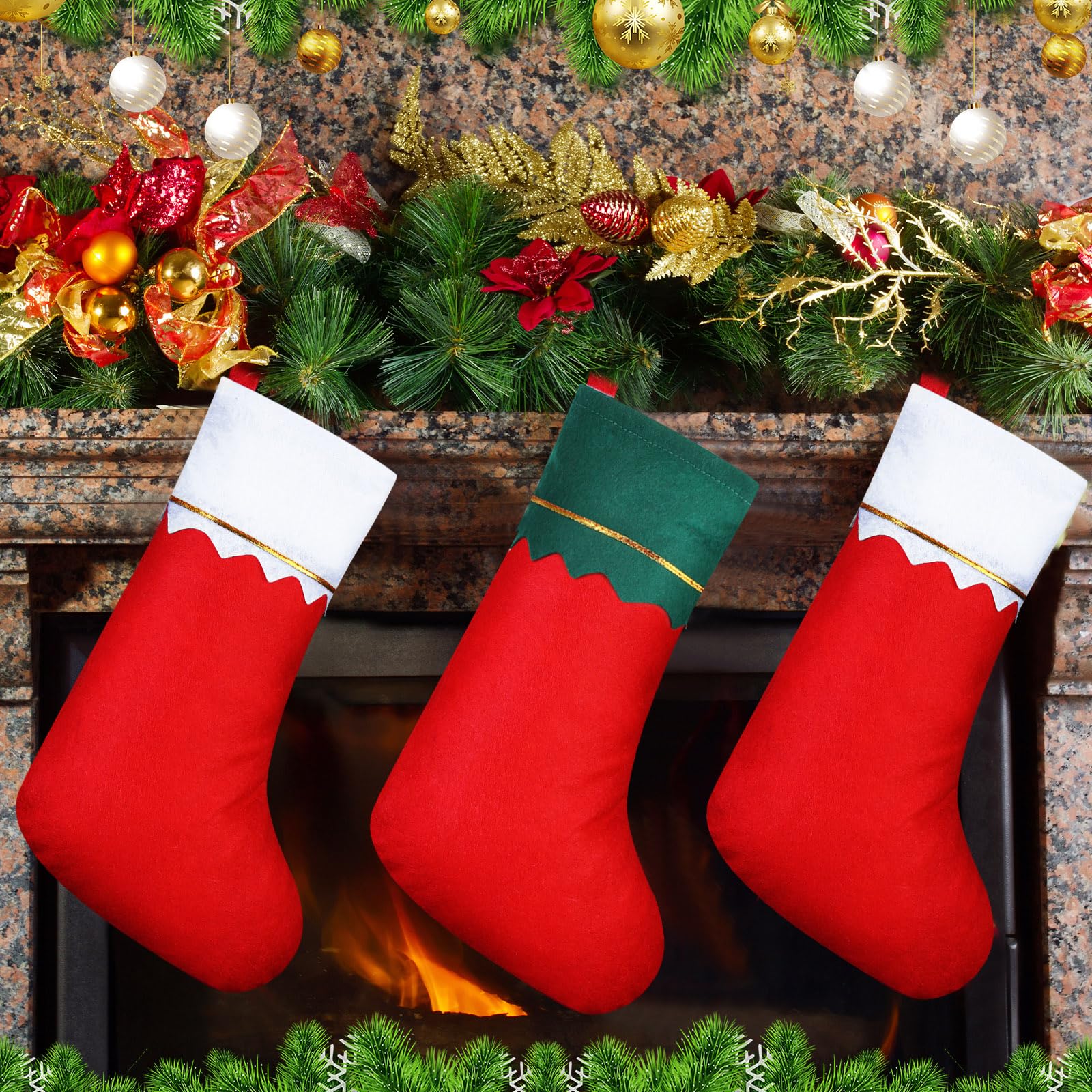 Sumind Lot de 100 chaussettes de Noël en feutre de 38,1 cm pour décoration de Noël (rouge avec bordure blanche, rouge avec bordure verte)