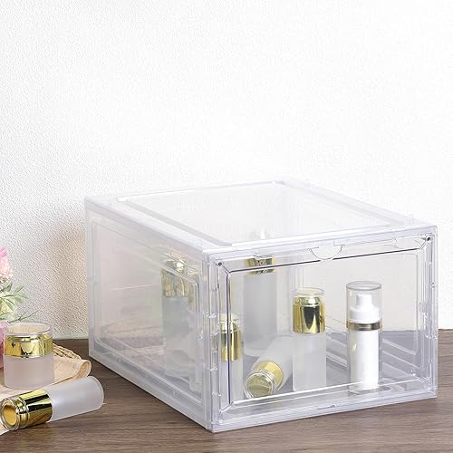 Miniatura 6 de MECCANIXITY Caja de zapatos con puerta transparente apilable para almacenamiento y exhibición, fácil montaje (transparente, paquete para 6)
