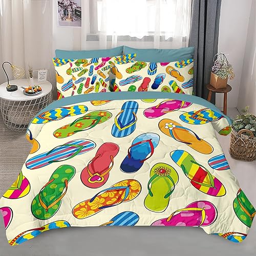 Juego de edredón de playa colorido para niños y niñas, cama moderna de 8 piezas en una bolsa, 1 edredón, 2 fundas de almohada, 1 sábana encimera, 1
