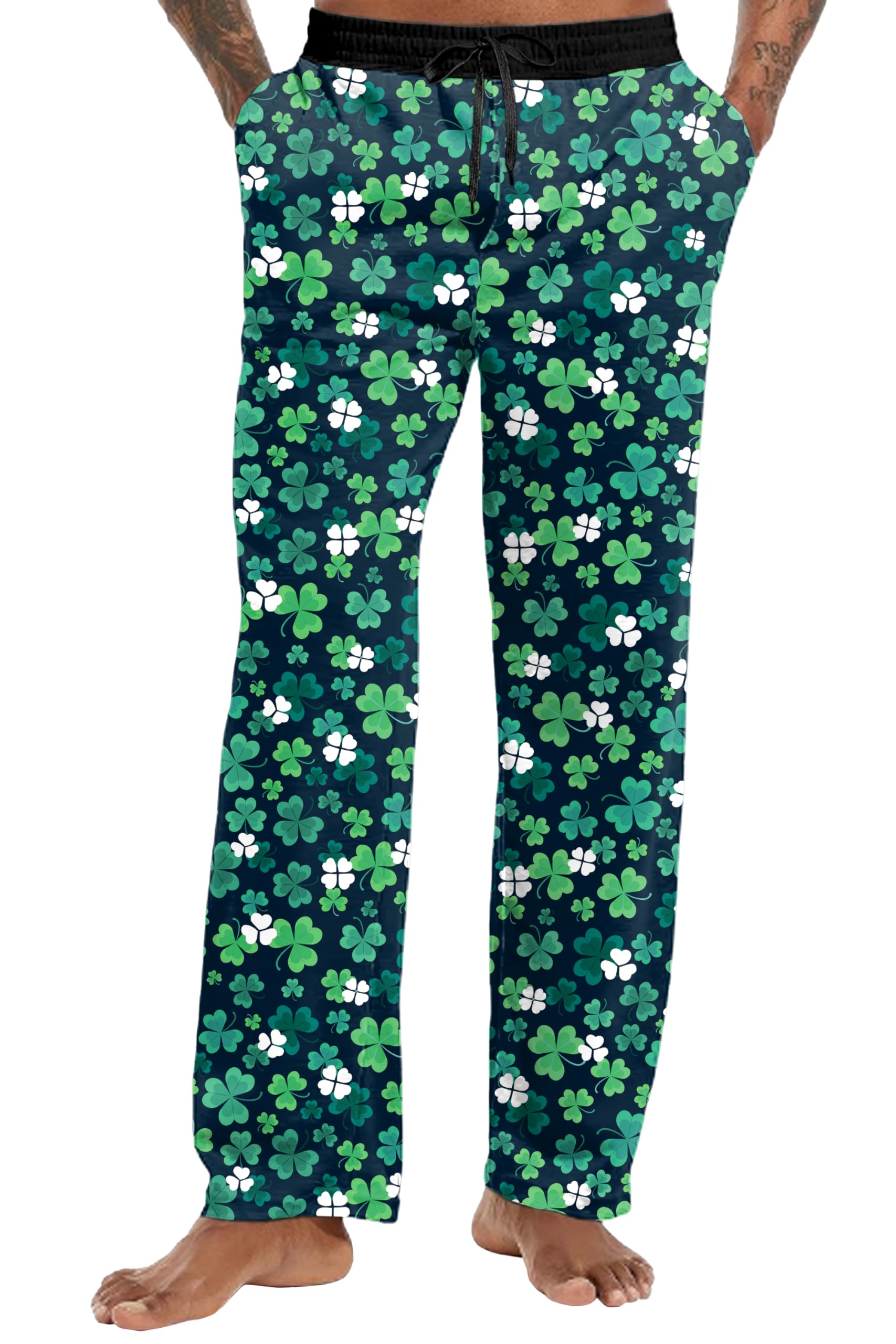 Men St Patrick Day Pajama Pants Elastic Waist Clover Lounge Pants