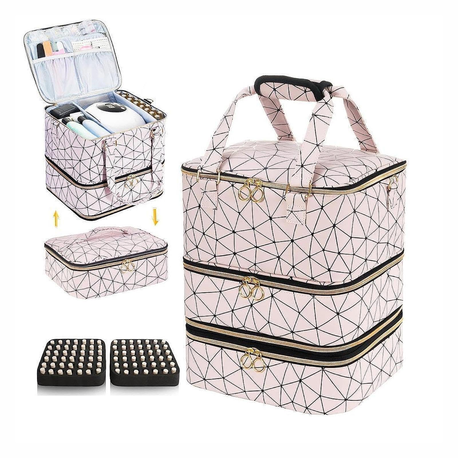 Bolsa de almacenamiento de esmalte de uñas de 3 capas con capacidad para 84 botellas. Ofrece gran capacidad para todas las herramientas y accesorios.