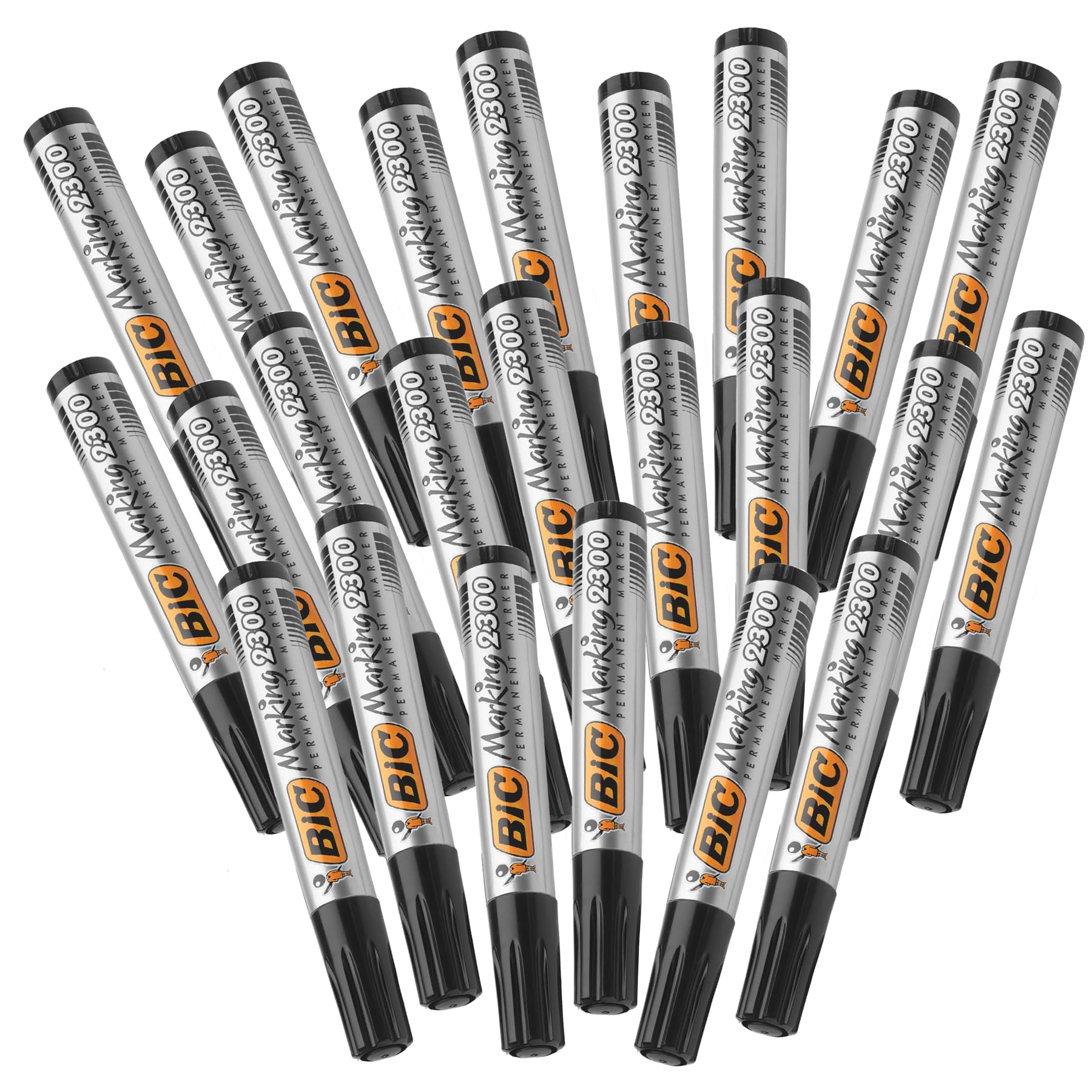 BIC Marking 2300 - Rotulador permanente de plástico duradero negro, punta de cincel de tinta gruesa de larga duración para etiquetado de oficina, escuela y almacén, paquete de 24